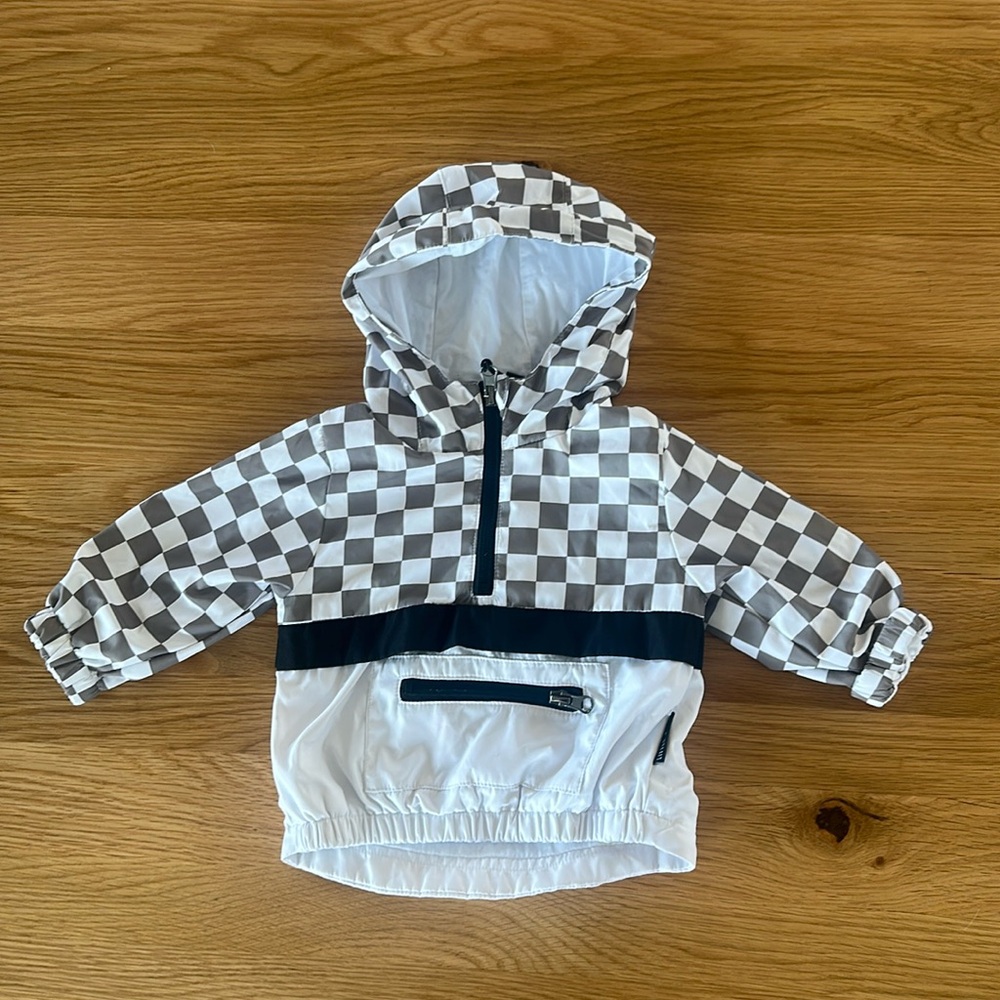 Little Bipsy pullover, checkered, waterproof jacket. 3-6 months.